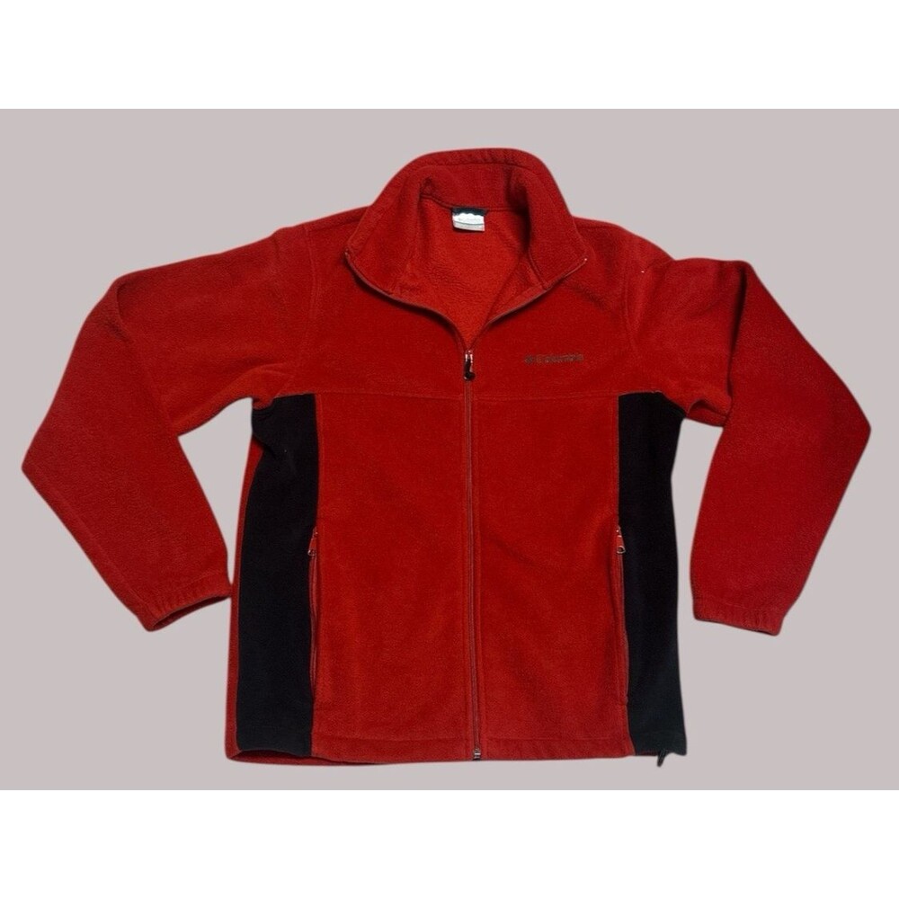 Columbia Fleece Full Zip Jacket Red And Black Mens Size M 1531851